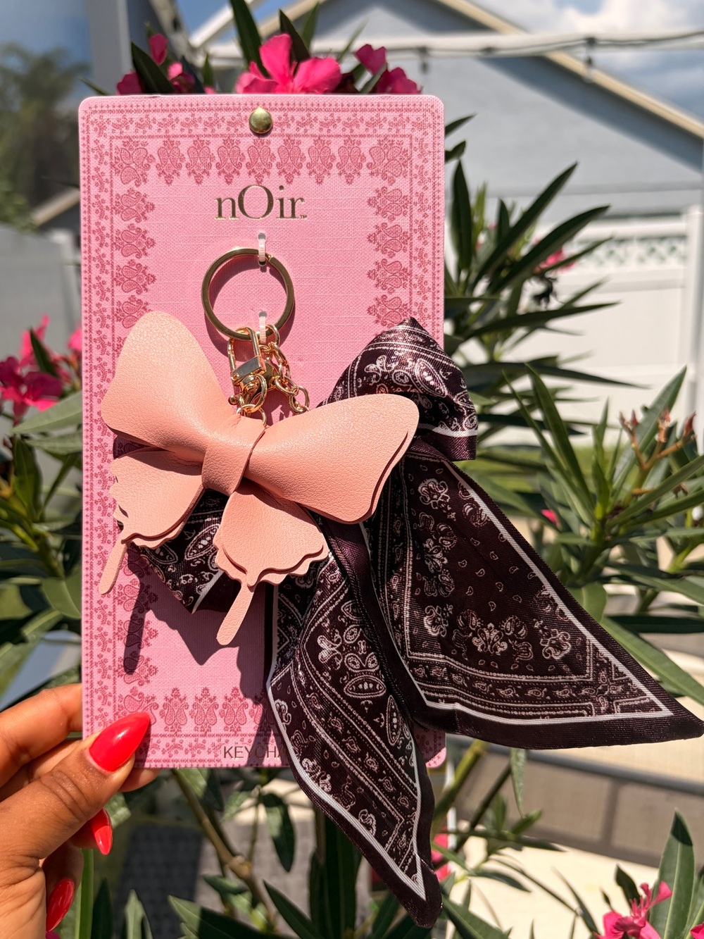 Pink Butterfly & Black Paisley Scarf Keychain-NIB